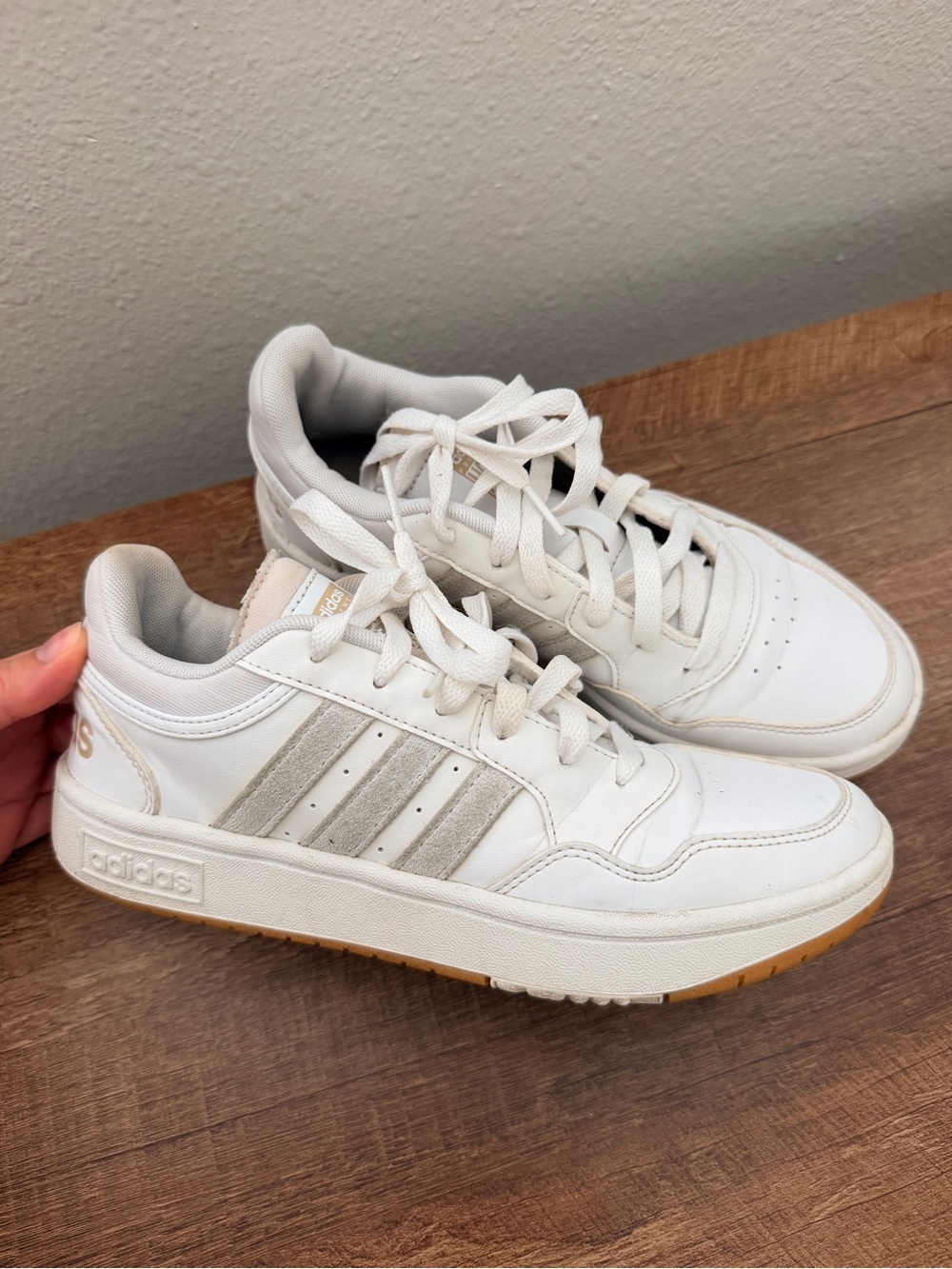 adidas White Sneakers with Light Beige Stripes